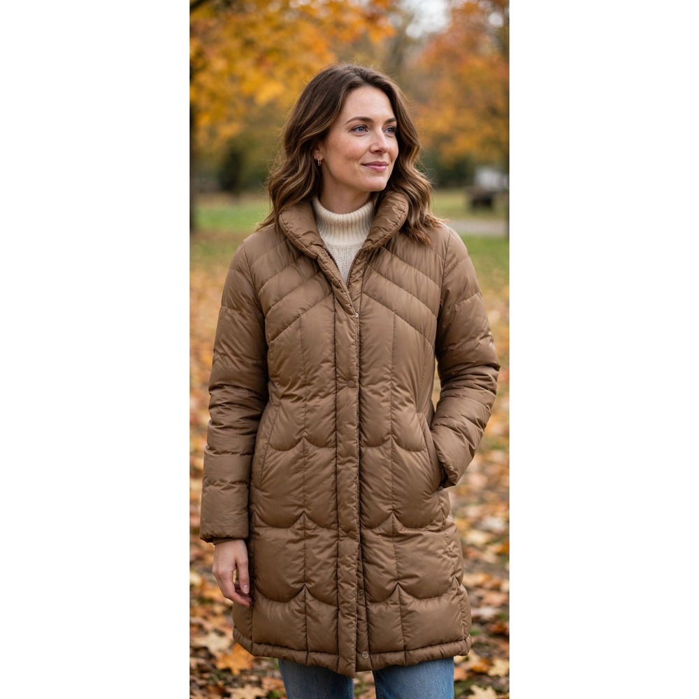 Vintage Comfy Brown Longline Goose Down Puffer Coat Quilted Sz L